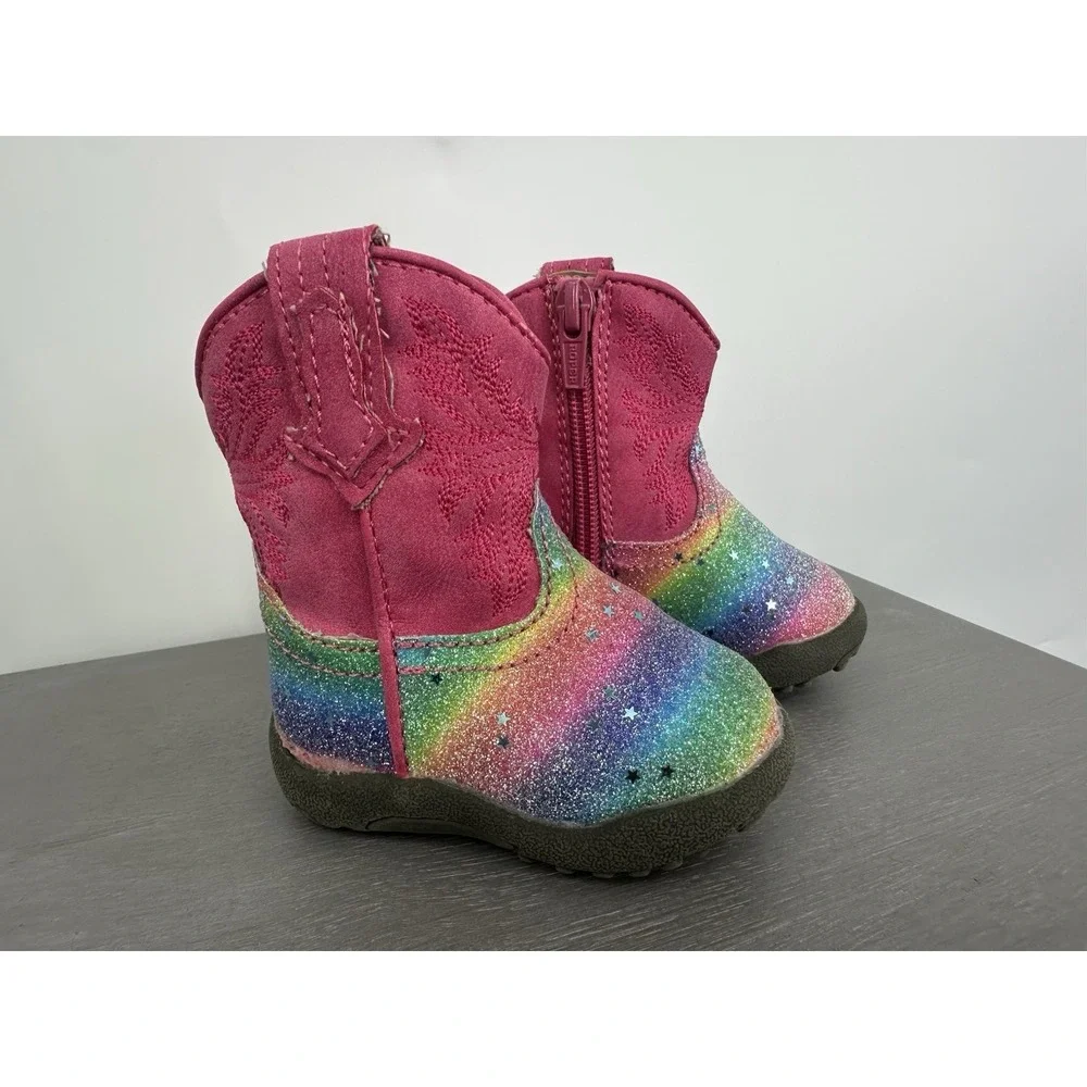 Roper‎ Rainbow Pink Boots Rubber Bottoms Infant Girl Size 2 Zipper